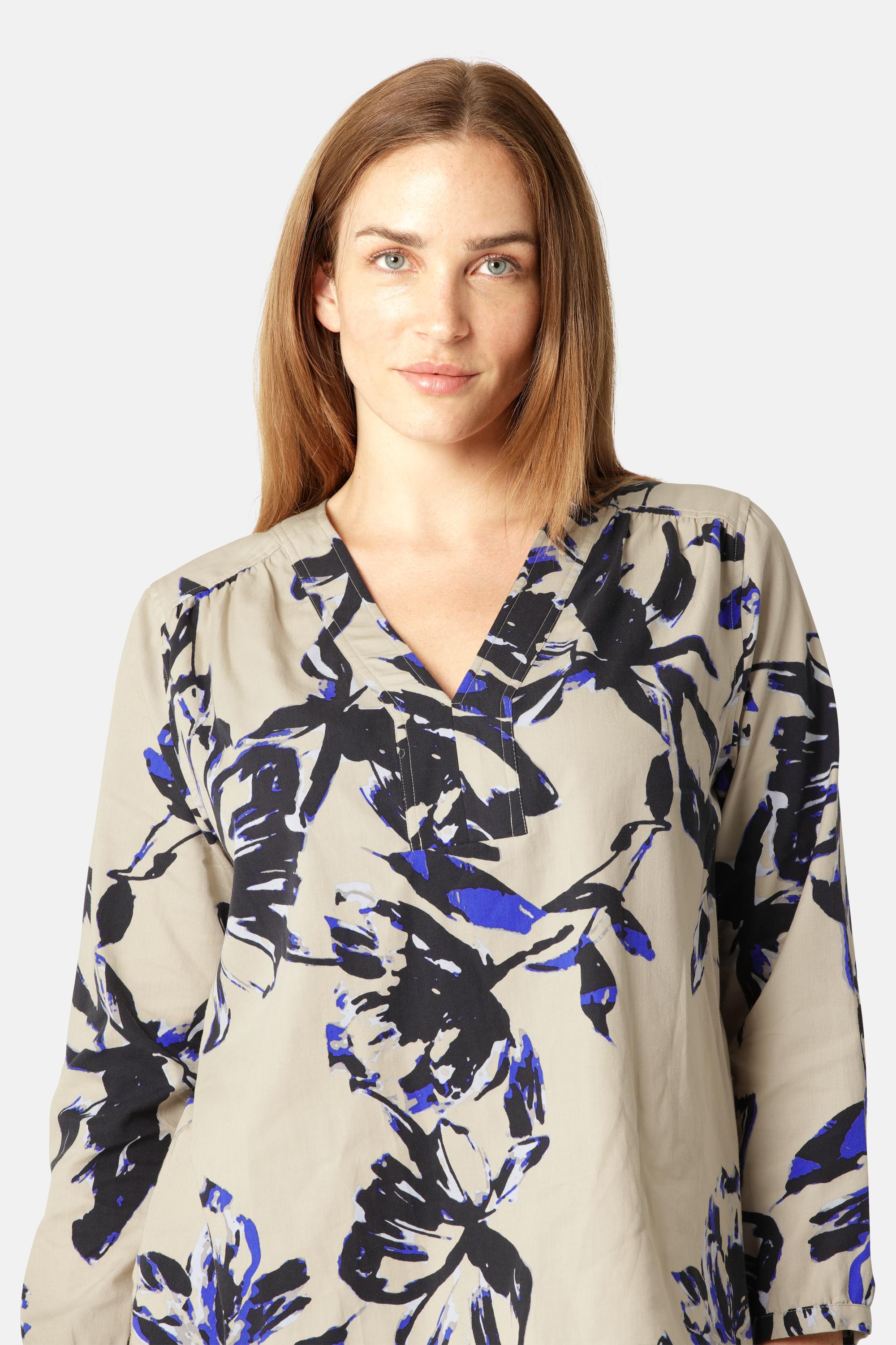 Skjorte V-hals - Sand Artsy Stroke Flower